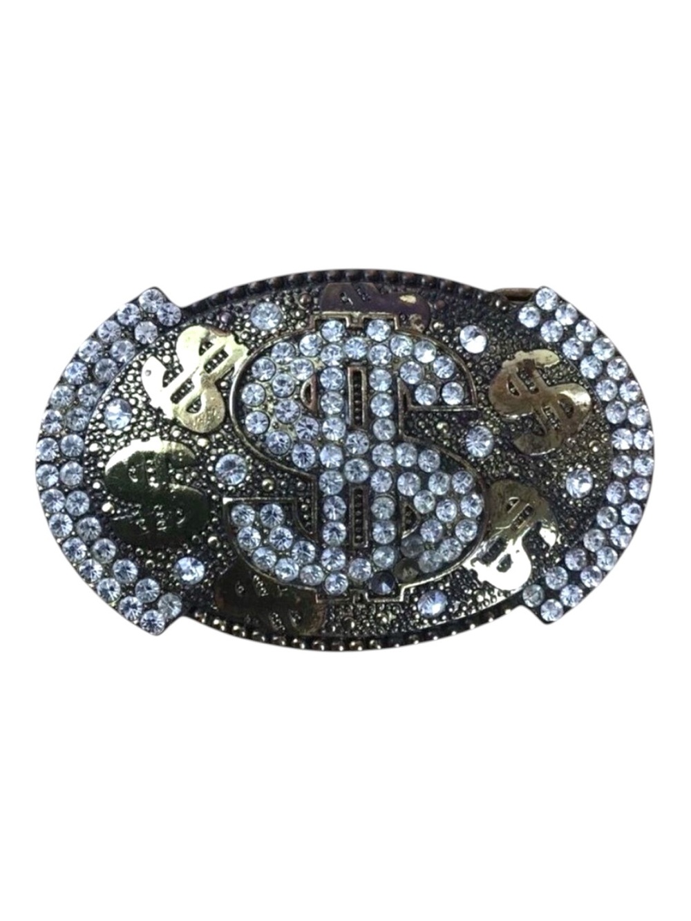 Vintage Rhinestone Dollar Sign Belt Buckle Gold Silver Y2K Hip Hop Bling